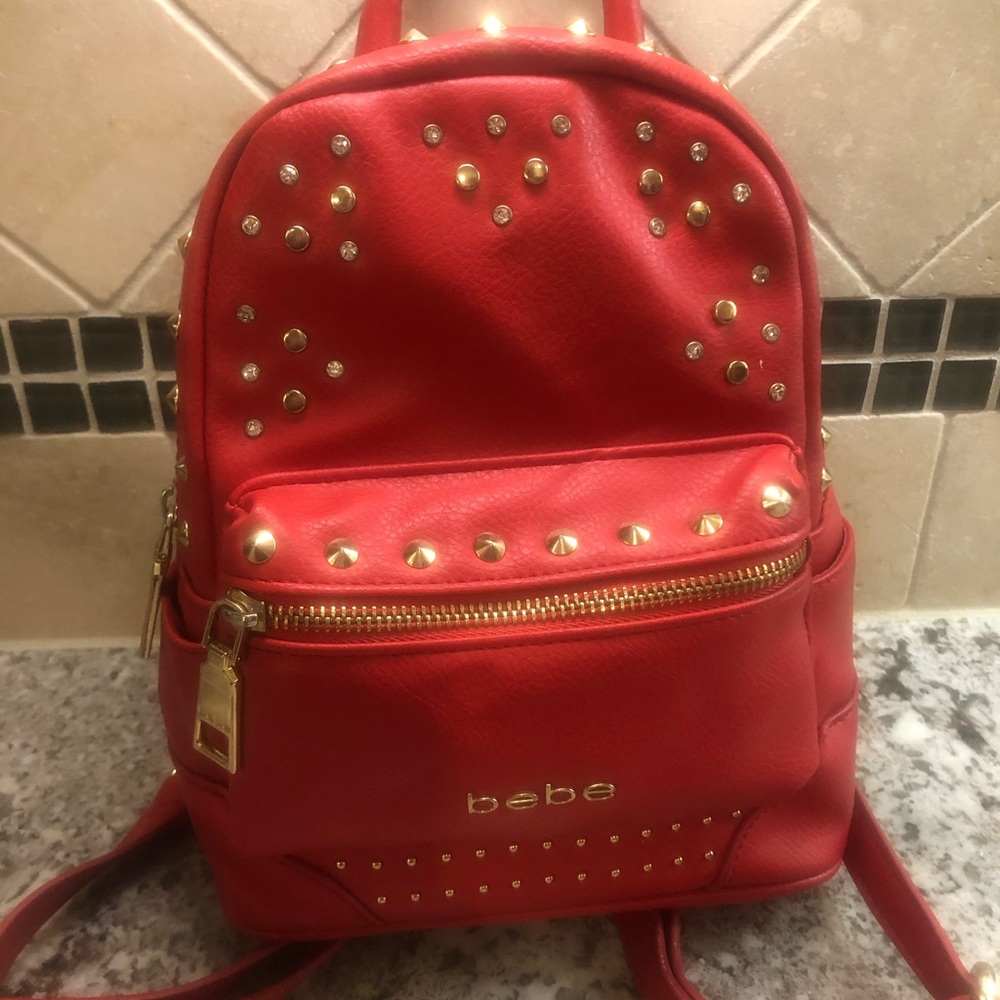 BEBE Vibrant Red Mini Backpack Studded Bag